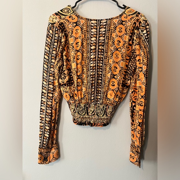 Free People Golden Orange and Black Paisley Boho Crop - Picture 7 of 9